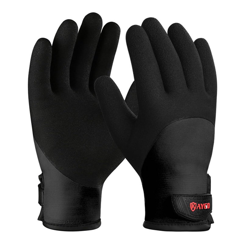 KAYGO Winter Waterproof Thermal Work Gloves for Men and Women, Full Hand Latex Coated, Acrylic Insulated Liner for Freezer Cold Weather, Fine Crinkle Grip,KG140W,Black,XL - Image 1